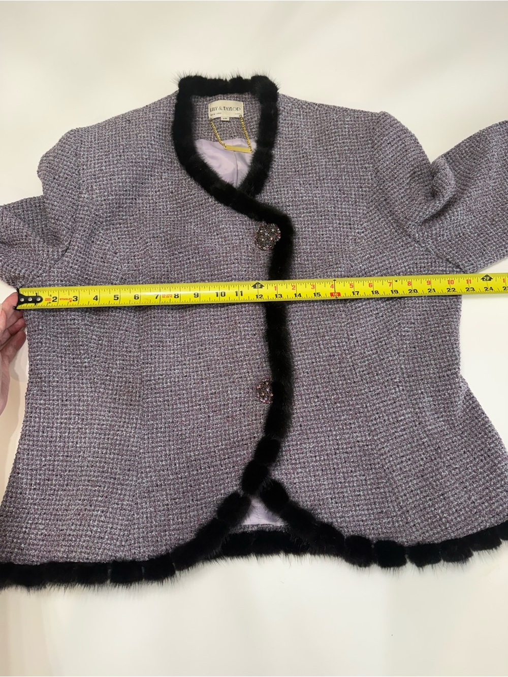 Lily & Taylor Vintage Lavender Bouclé Jacket with Black Trim Size 18 - Picture 6 of 10